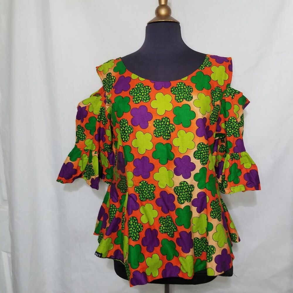 Women's Retro Shirt Top Size M/L Funky Colorful Artsy Art to Wear